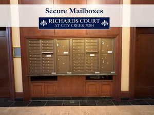 Secure mailbox area located within the lobby on the first floor.