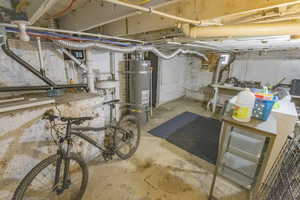 Basement with sink and water heater