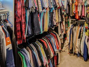 Spacious closet with carpet flooring