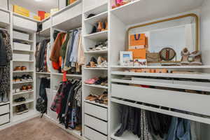 Spacious closet with carpet