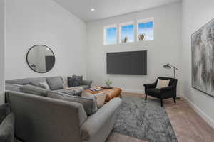 Living room with carpet floors