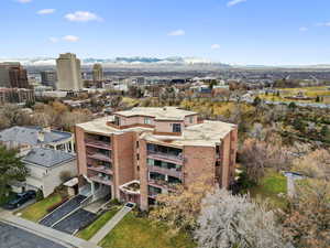 Aerial view featuring a mountain view