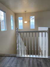 Stairs with hardwood / wood-style floors