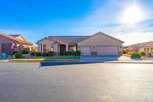 View of front of property with a garage