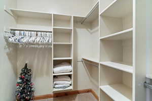 Master Walk in closet featuring carpet flooring