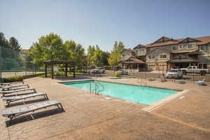 View of pool featuring a pergola and a patio area