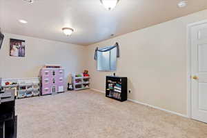 Recreation room with carpet