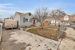 View of front of home featuring a mountain view