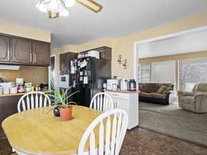 Dining space featuring ceiling fan