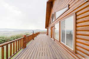 Deck featuring a mountain view