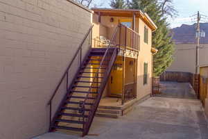 Exterior space featuring a mountain view