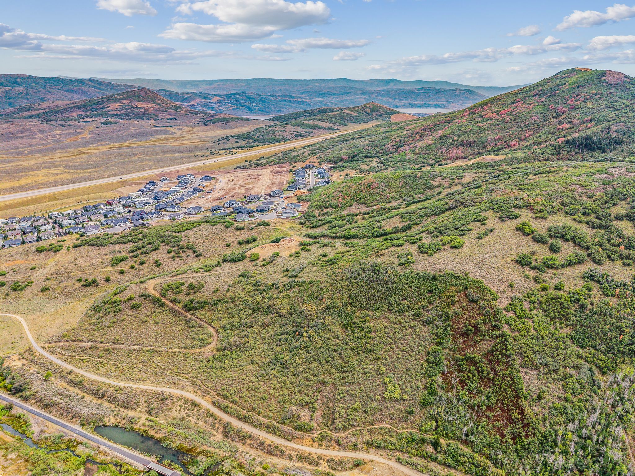 Aerial view of a mountain backdrop
