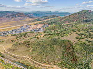 Aerial view of a mountain backdrop