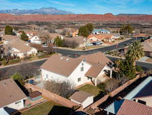 Aerial view featuring a mountain view