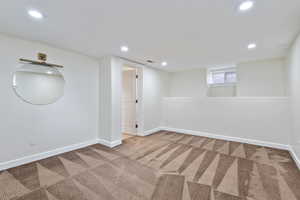 Basement with carpet