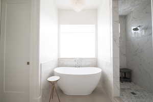 Master Bathroom featuring separate shower and tub and a wealth of natural light