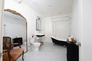 Bathroom for the Bonus Living Area. Laundry (electric & gas) hookups behind the mirror