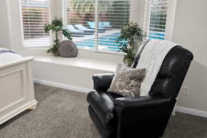 Sitting room with carpet flooring