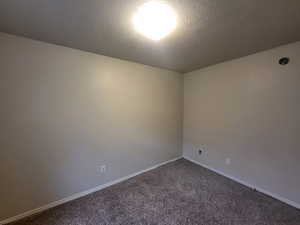 Carpeted empty room with a textured ceiling