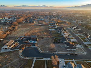 Aerial view at dusk with a mountain view