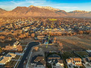 Aerial view featuring a mountain view