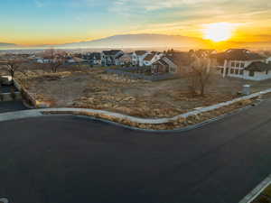 Aerial view at dusk with a mountain view