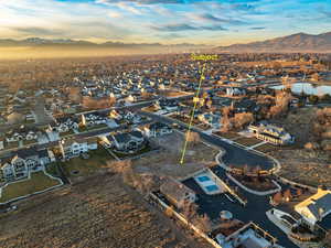 Aerial view at dusk with a mountain view