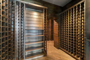 Wine room with wood walls