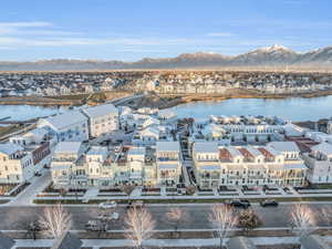 Bird's eye view featuring a water and mountain view