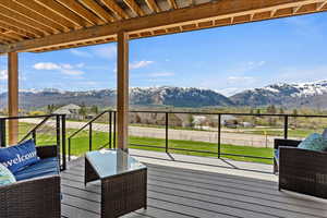 Wooden deck with a mountain view