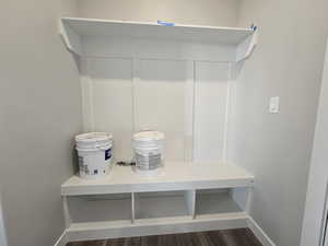 Mudroom featuring dark wood-type flooring