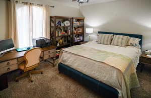 Bedroom with carpet and ceiling fan