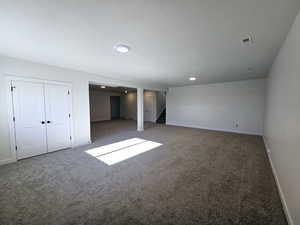 Basement with carpet floors