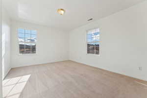 Spare room featuring light colored carpet and a wealth of natural light