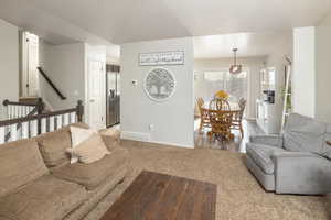 Living room with carpet floors