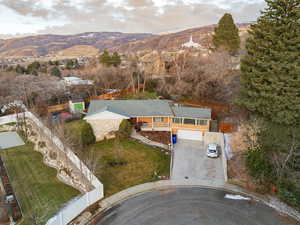 Drone / aerial view with a mountain view