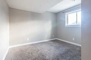 Spare room with a textured ceiling and carpet floors