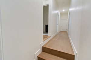 Hallway featuring wood-type flooring