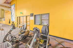 Gym with a towering ceiling