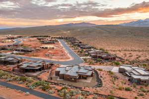 Aerial view at dusk with a mountain view