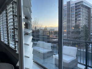 View of balcony at dusk