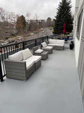 View of patio /balcony terrace featuring outdoor living space. there are TWO balconies as this is a corner unit!