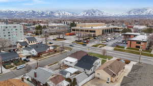 Drone / aerial view featuring a mountain view