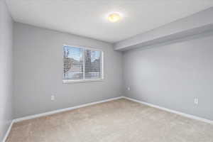 2nd bedroom featuring light colored carpet and a closet and natural light