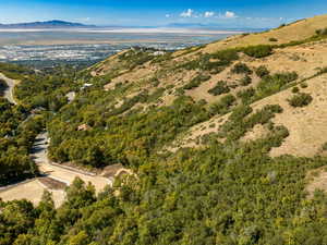 Aerial view featuring a mountain view