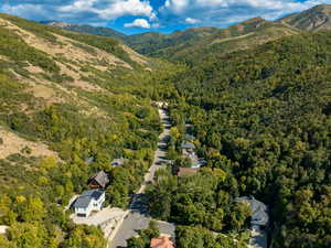 Drone / aerial view with a mountain view