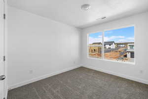 Unfurnished room featuring carpet flooring and a textured ceiling