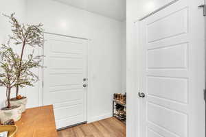 Foyer entrance featuring light wood-type flooring