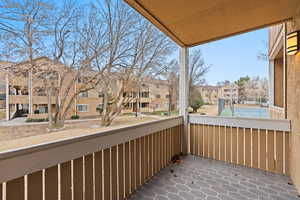 Balcony with tennis court