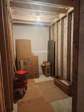 View of basement storage/owners closet